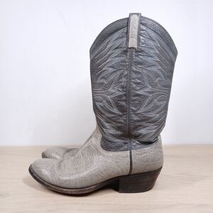 Dan Post Gray Leather Western Cowboy Stitch Detail Classic Pull On Boots 1413